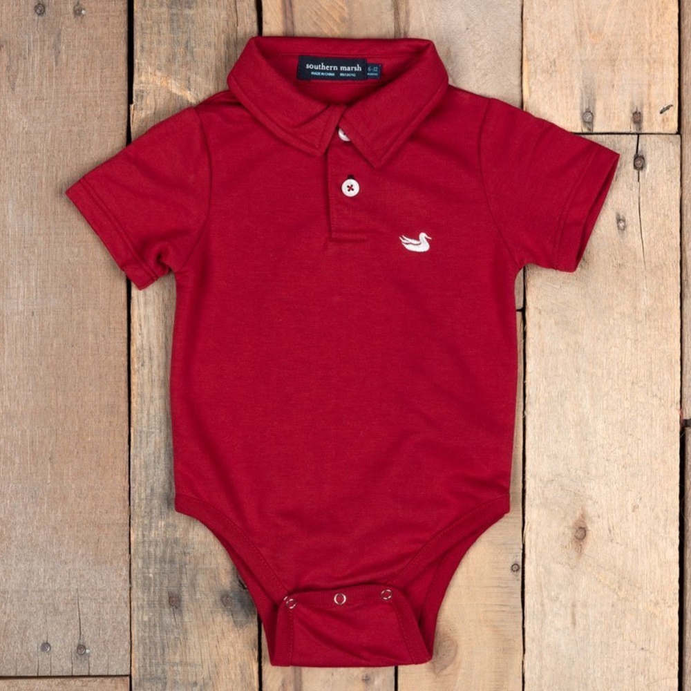 Baby Polo Snap Onesie Crimson